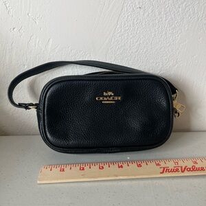 Coach Black Pebbled Leather Camera Crossbody with Gold Logo